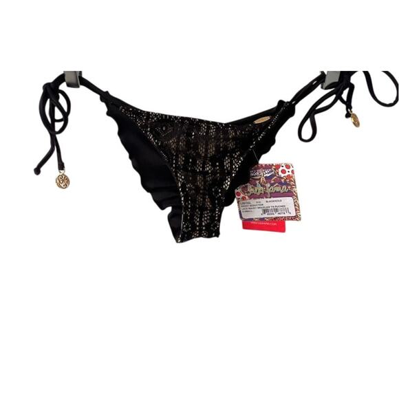 NEW! Luli Fama Lace Wavey Brazilian Thong String Bikini Botton XS Ruched - Picture 1 of 10